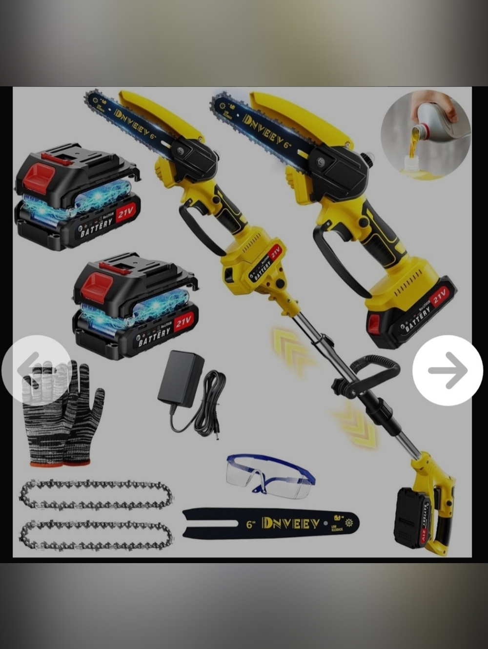 DNVEVY 21V Cordless Pole Saw Pruner - Yellow